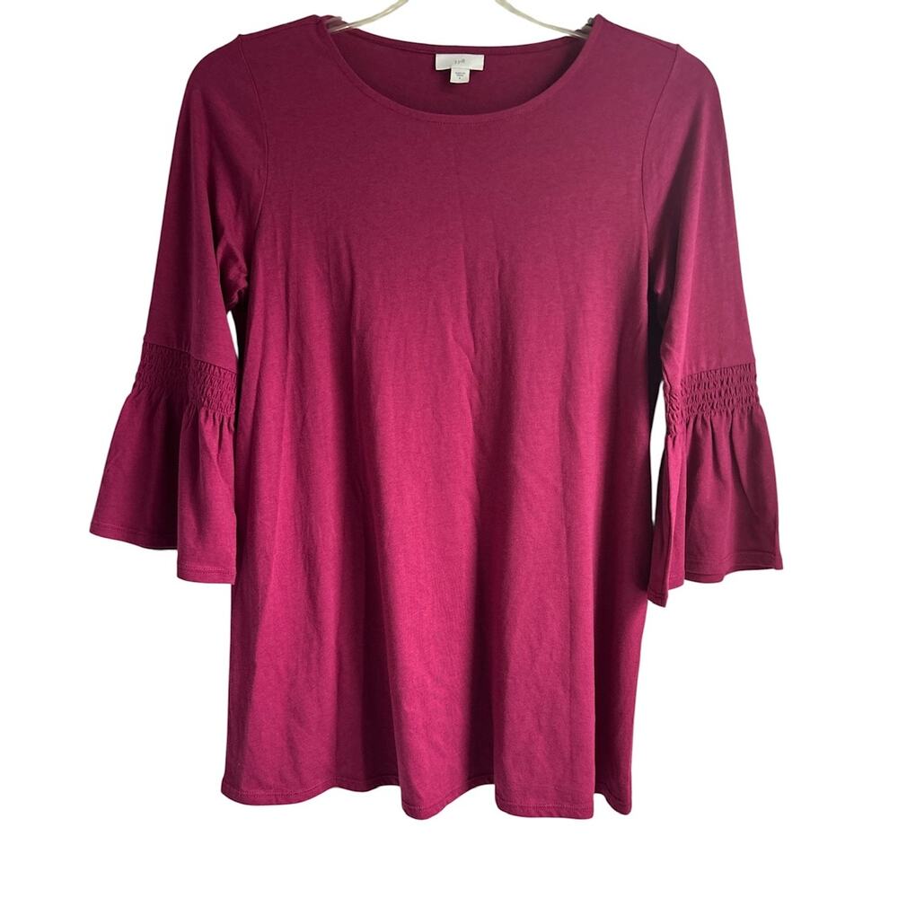 J.Jill Women’s Size Small Cotton Blend Plum Tunic Top Bell Smocked Sleeves